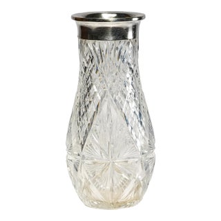Elegant Heavy Large Hand Cut Crystal German 800 Silver Luxury Flower Vase Home Decor For Sale