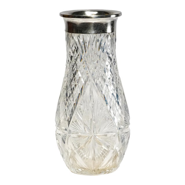 Elegant Heavy Large Hand Cut Crystal German 800 Silver Luxury Flower Vase Home Decor For Sale