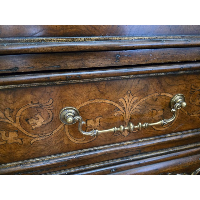 Brown Marge Carson Verona Marble Top Carved Nightstand With Drawers For Sale - Image 8 of 11