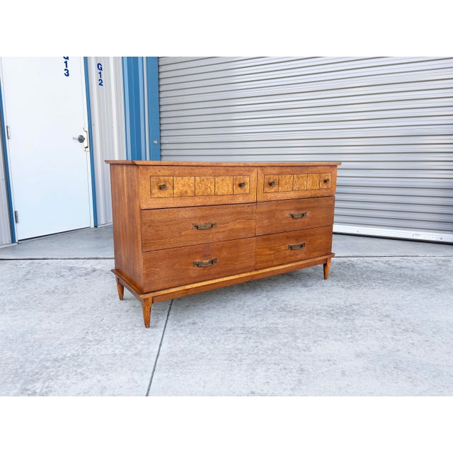 Lane Furniture 1960s Mid Century Walnut and Burlwood Dresser by Lane For Sale - Image 4 of 12