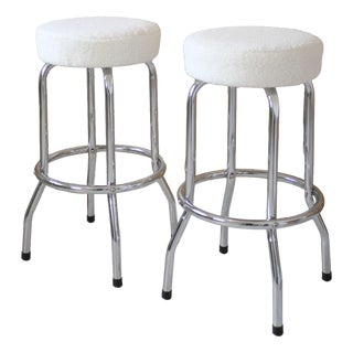 Bar Stools in Bouclé Fabric, 1970s, Set of 2 For Sale