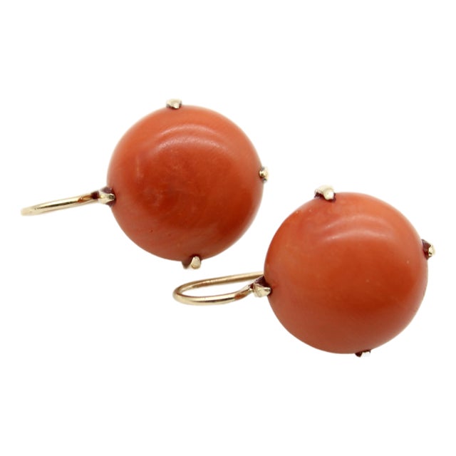 1900-1909 Pre-Revolutionary 14k Gold Coral Earrings, A Pair For Sale