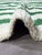 Contemporary Moroccan Rug | Handwoven Berber Wool Rug with Ivory Field and Green Wave Stripes This crisp contemporary rug...