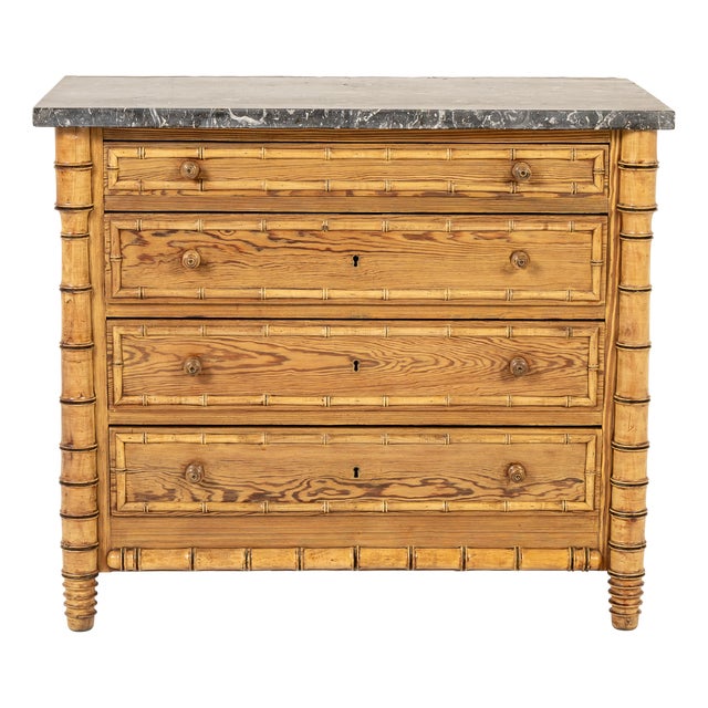 19th Century French Pine Faux Bamboo Chest of Drawers For Sale