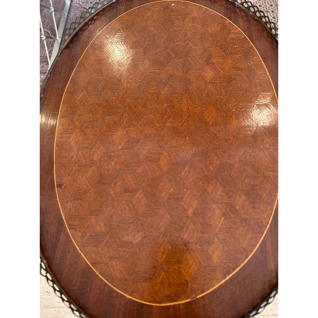 Marquetry French 19th Century Inlaid Oval Side Table or Nightstand For Sale - Image 4 of 14