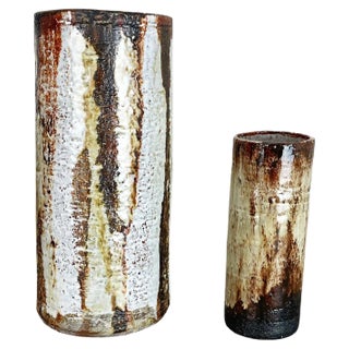 Ceramic Studio Pottery Tube Vase from Gerhard Liebenthron, Germany, 1970s, Set of 2 For Sale