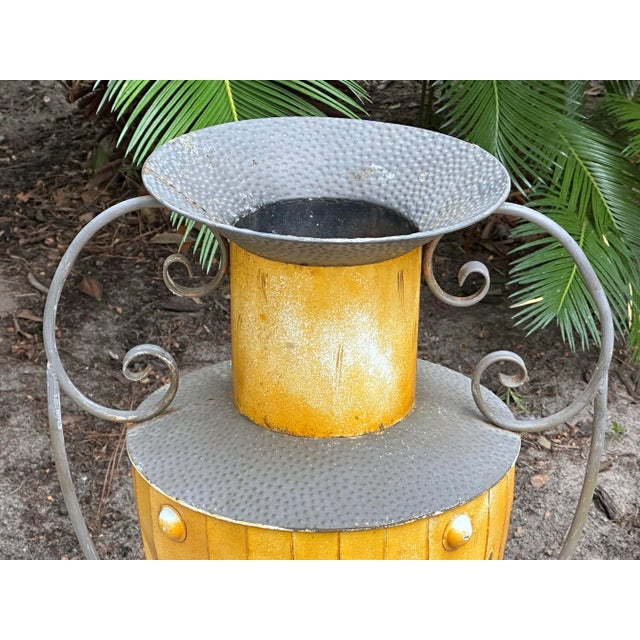 Southwestern Style Hammered Metal Urn on Stand For Sale In Savannah - Image 6 of 12