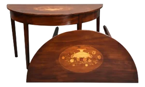George III Mahogany Inlaid Console Tables, 1800, Set of 2