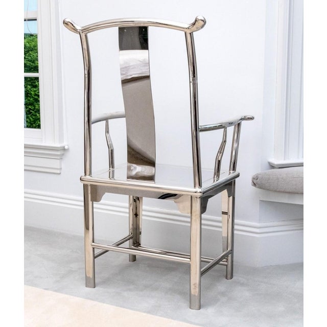 Vincent Wolf Stainless Steel Ming Style Official’s Hat Armchair For Sale - Image 4 of 10