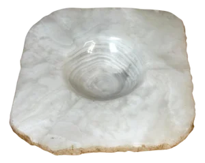 Massive Carved & Polished Rock Crystal / Quartz Live Edge Ashtray, Circa 1960s
