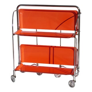 Vintage Red Foldable Bar Cart with Chrome Metal Design, 1960s For Sale