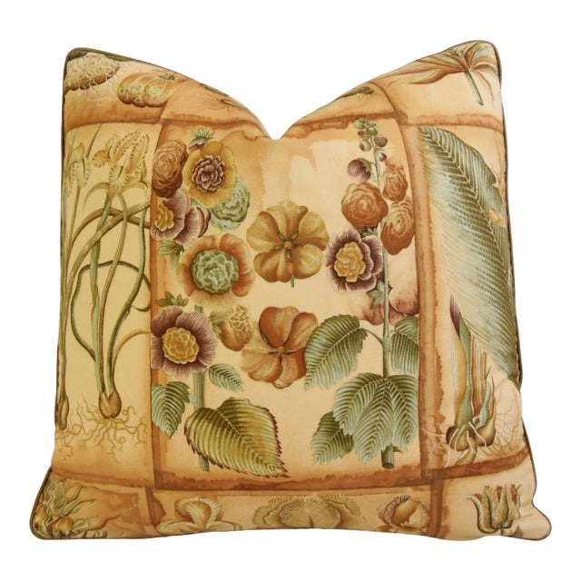 Designer Clarence House Floral Botanical Feather/Down Fabric Pillow 19" Square For Sale