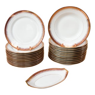 Flat and Deep Porcelain Plates for 12 from Limoges, 1960s, Set of 25 For Sale