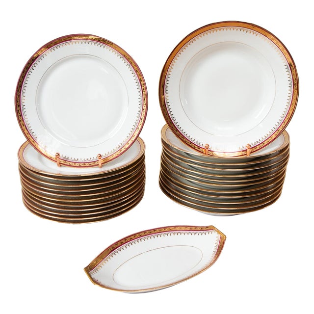 Flat and Deep Porcelain Plates for 12 from Limoges, 1960s, Set of 25 For Sale