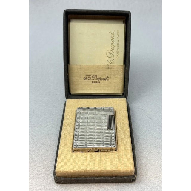Mid-Century Modern Vintage Silverplated S. T. Dupont Lighter W Original Box For Sale - Image 3 of 6