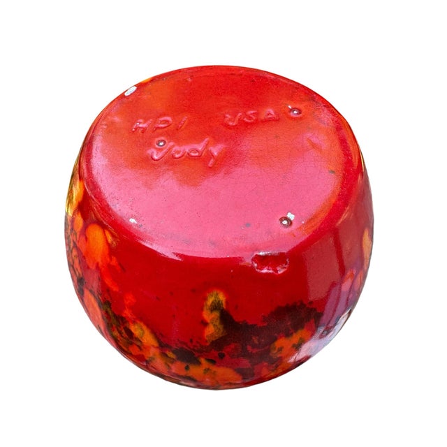 1970s 1970’s Lava Orange Red Glazed Ceramic Planter For Sale - Image 5 of 11