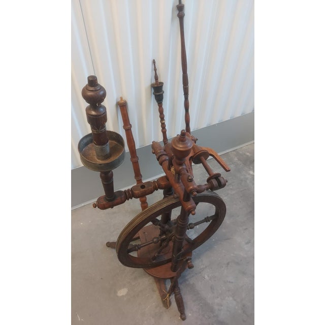 18th-Century European Antique Spinning Wheel — Complete With Distaff, Bobbins & Drive Wheel, Walnut For Sale - Image 9 of 15