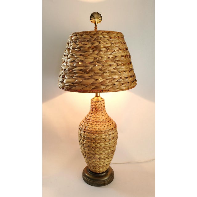 Lamp Seagrass Wicker Rattan & Shade - Rewired For Sale In Miami - Image 6 of 11