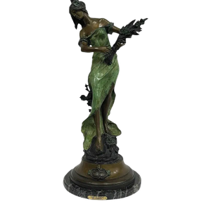 Antique French Bronze Lady Holding Wheat Marble Base