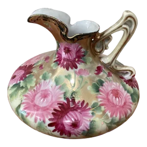Antique Royal Kinran Nippon Lady in Decadence Hand Painted Light & Dark Flowers & Raised Gold Accents Pitcher