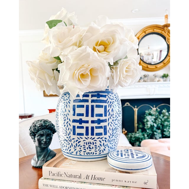 Ceramic Vintage Blue & White Double Happiness Ginger Jar For Sale - Image 7 of 7