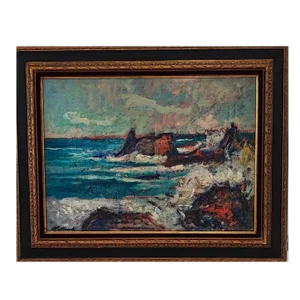 André Pettinerolli, Gondole dans la Lagune de Venise, Oil and Gouache on Wood, Framed