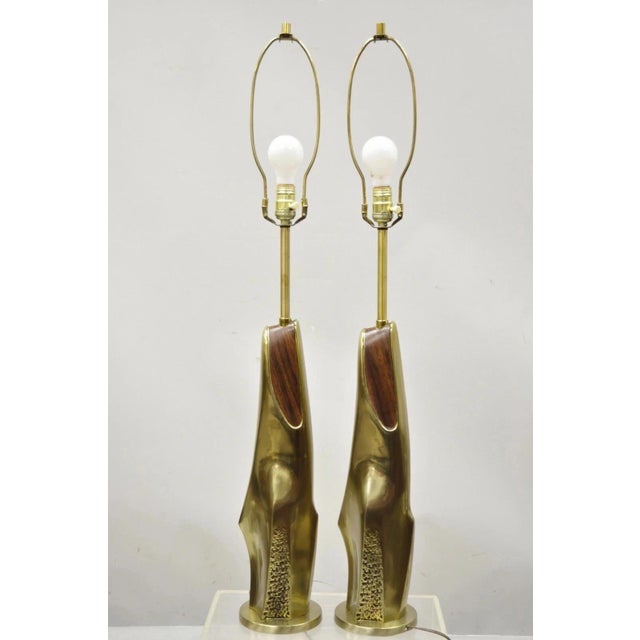 Laurel Mid Century Brutalist Modernist Brass Sculptural Table Lamps - A Pair For Sale - Image 12 of 12
