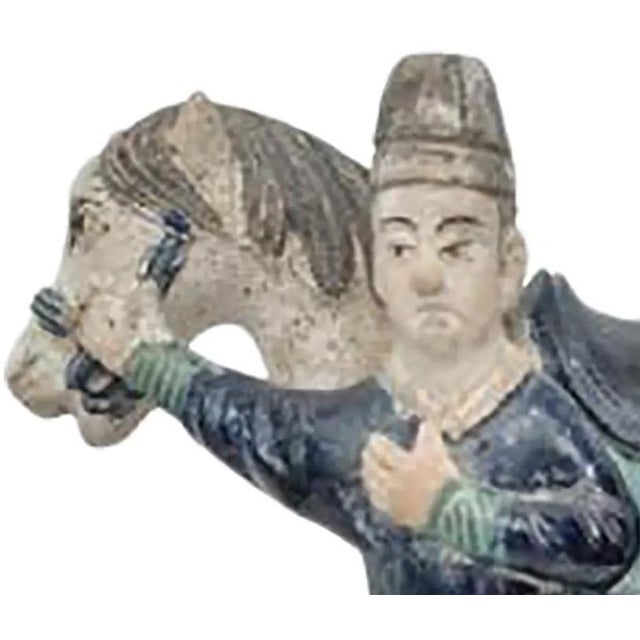 Antique 16th Century Chinese Ming Dynasty Glazed Pottery Horse and Groom - Rare Cobalt Blue and Turquoise Mingqi For Sale In Portland, ME - Image 6 of 13