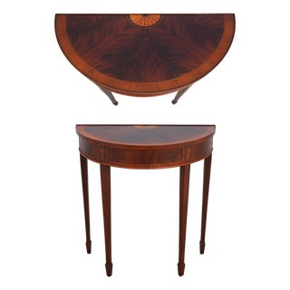 Hekman Mahogany Inlaid Demilune Table For Sale