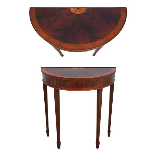 Hekman Mahogany Inlaid Demilune Table For Sale
