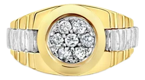 Mens Presidential Style Diamond Cluster Ring 14k Two-Toned, Size 5