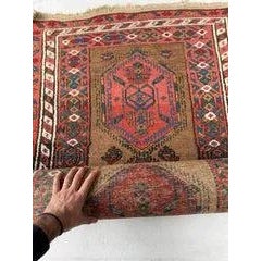 Antique Camel Hair Runnr With Coral Pinks, Watermelon, Rust Rug - 3.2 X 9.5 For Sale In Milwaukee - Image 6 of 8