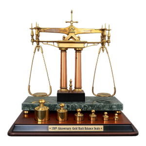 Franklin Mint 150th Anniversary Gold Rush Brass Balance Scale With Marble Base & Weights
