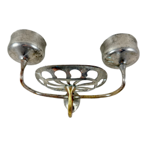 Nickel Plated Brass Wall Mounted Double Cup Holder and Soap Dish, Circa 1902