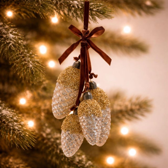 Contemporary Glass Pine Cone Drop Ornaments (Set of 6)  7" Nature-Inspired Christmas Décor For Sale - Image 3 of 4