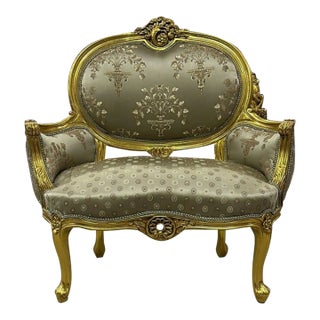 Rococo Style Green Chair With Gold Details For Sale