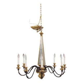 1980s Italian Gold Leaf Giltwood 8 Light Chandelier For Sale