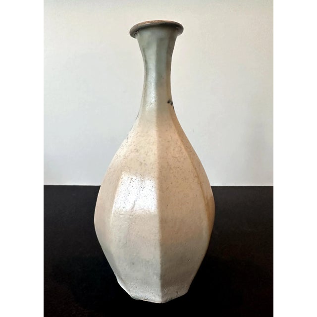 Brown Korean Ceramic Faceted Blue and White Bottle Vase Joseon Dynasty For Sale - Image 8 of 12