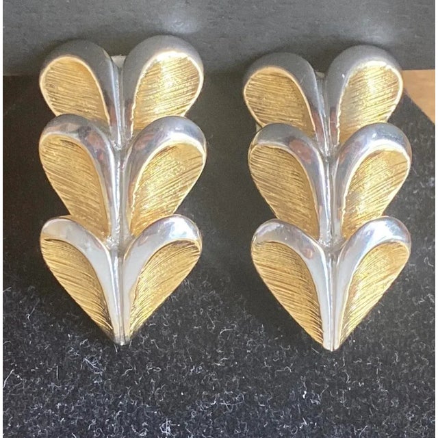 Metal 1980s Les Bernard Vo Brushed Gold Earrings - A Pair For Sale - Image 7 of 7