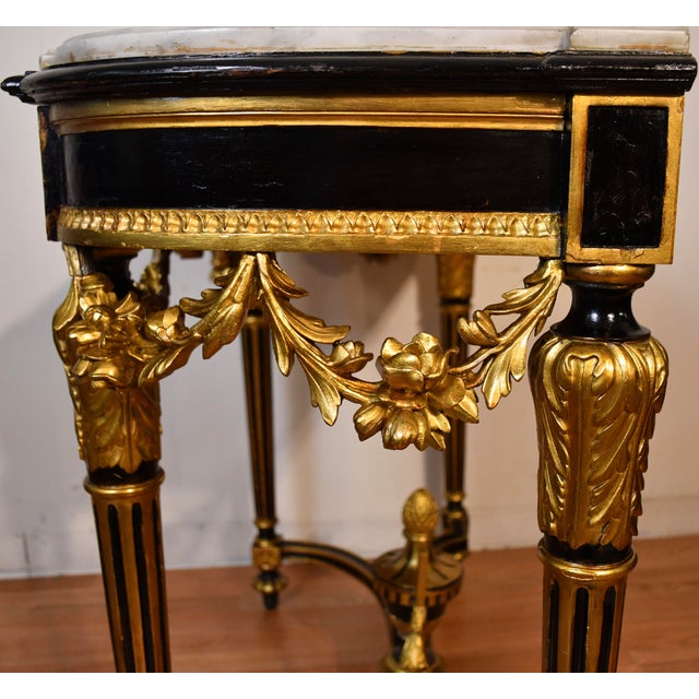 1880s Antique French Louis XVI Gold Gilt and Ebonized Carved Wood & Marble Top Console Table For Sale - Image 17 of 18