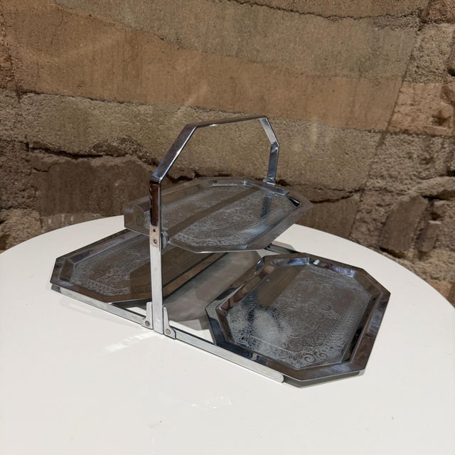 Printmaking Materials Chase Art Deco Chrome Triple-Tier Folding Snack Tray Fb Plated For Sale - Image 7 of 13