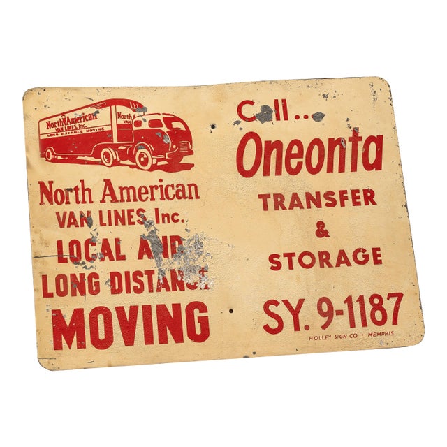 Vintage Moving and Storage Services Tin Advertising Sign For Sale