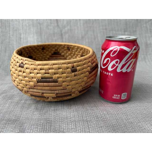Beige Small Vintage Hand Woven Coil Basket For Sale - Image 8 of 10