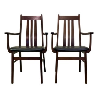 1960s A Danish Pair of High-Backed Dining Table Chairs With Armrests For Sale