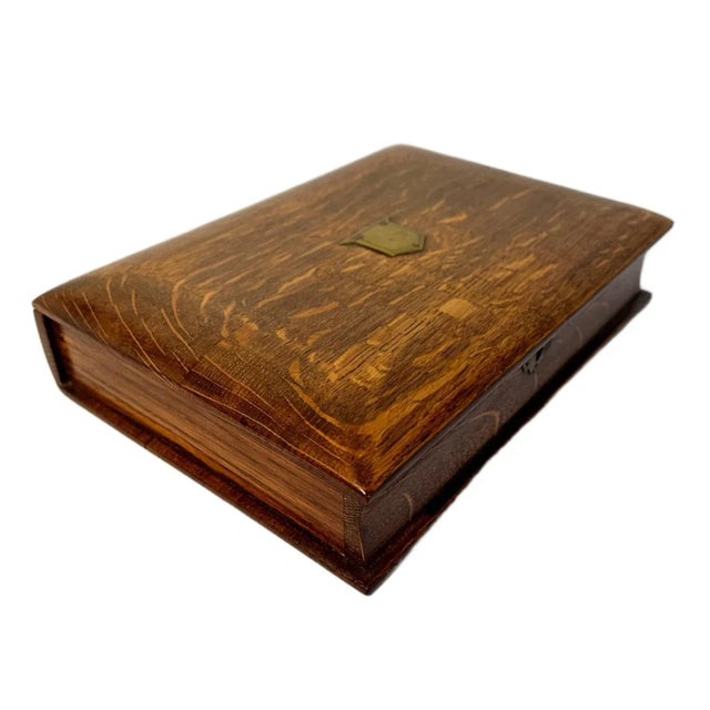 Antique Victorian English Tiger Oak Book Form Lap Desk/Stationery Box W/Inkwell For Sale - Image 10 of 12