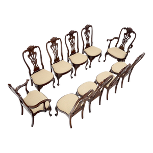 New Linen Upholstery Walnut Dining Chairs by Henredon - Set of 10