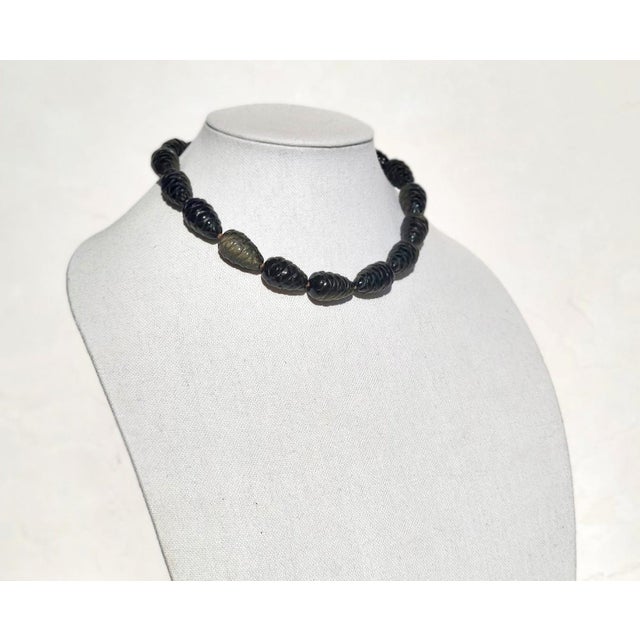 Natural Carved Golden Obsidian Beaded Necklace With Golden Obsidian Clasp, 17.5" For Sale - Image 9 of 10