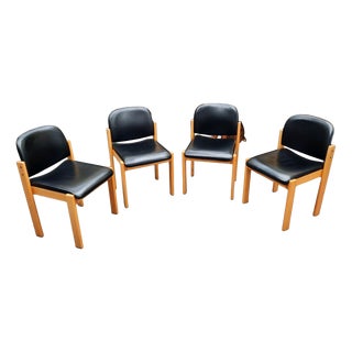 Mid-Century Beechwood and Leather Chairs from Wilde + Spieth, 1970s, Set of 4 For Sale