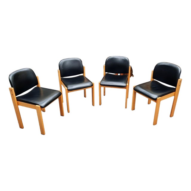 Mid-Century Beechwood and Leather Chairs from Wilde + Spieth, 1970s, Set of 4 For Sale