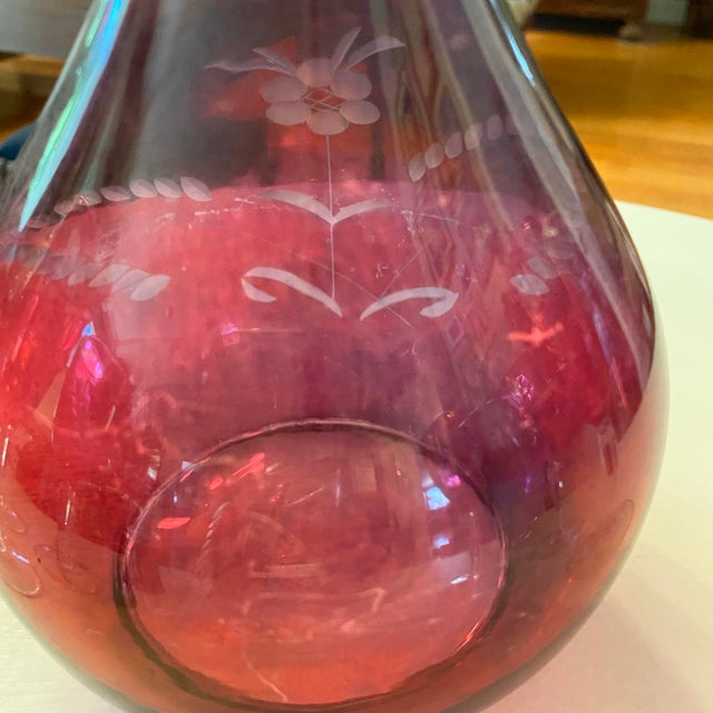 Cranberry Glass Decanter 6 Port Glasses and Shot Glass Stopper For Sale - Image 11 of 14